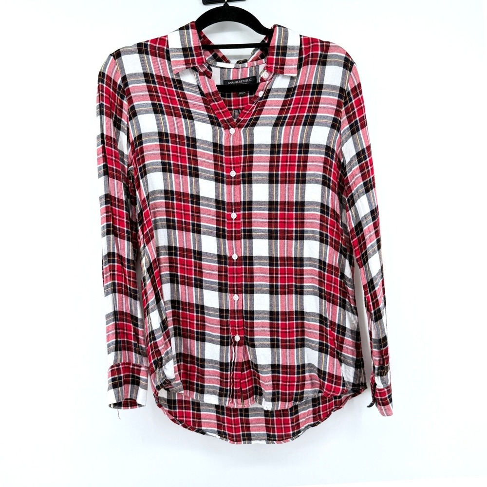 Banana Republic Button Down Plaid Dillon Classic Fit S Red Womens Shirt Blouse